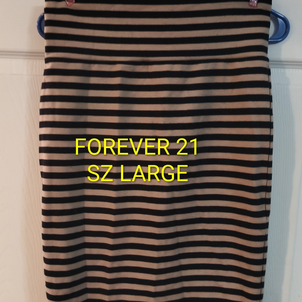 Forever 21 Striped Black and Tan Midi Skirt